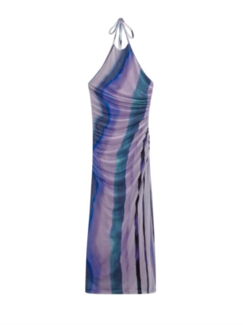 NWT Zara Watercolor Halter Neck Midi Dress Womens Medium Purple Blue Sleeveless